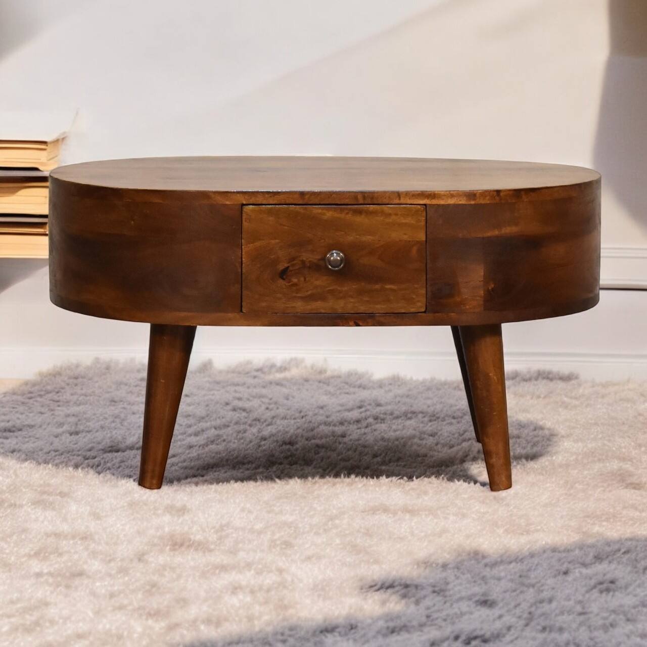 Alt View 7. Artisan Furniture - Artisan Furniture Solid Wood Mini Chestnut Rounded Coffee Table, 2 Drawers, Brown - Brown.