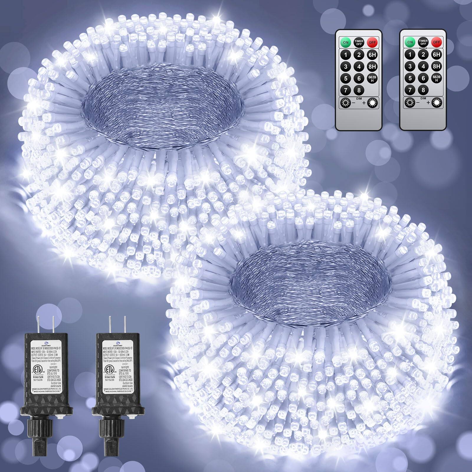 NICHOLAS KLEIN - Multicolor Christmas Lights Outdoor 900 Led Extra Long String Waterproof Timer & Memory 8 Modes - Cool White Total 710FT 1800 LED