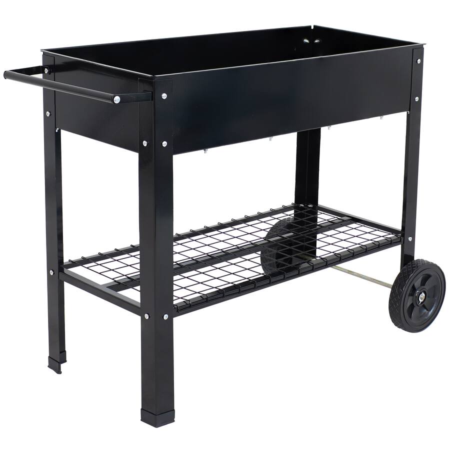 Sunnydaze 43 in Galvanized Steel Mobile Raised Garden Bed Cart Black HB ...