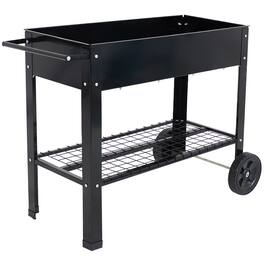 Sunnydaze - 43 in Galvanized Steel Mobile Raised Garden Bed Cart - Black
