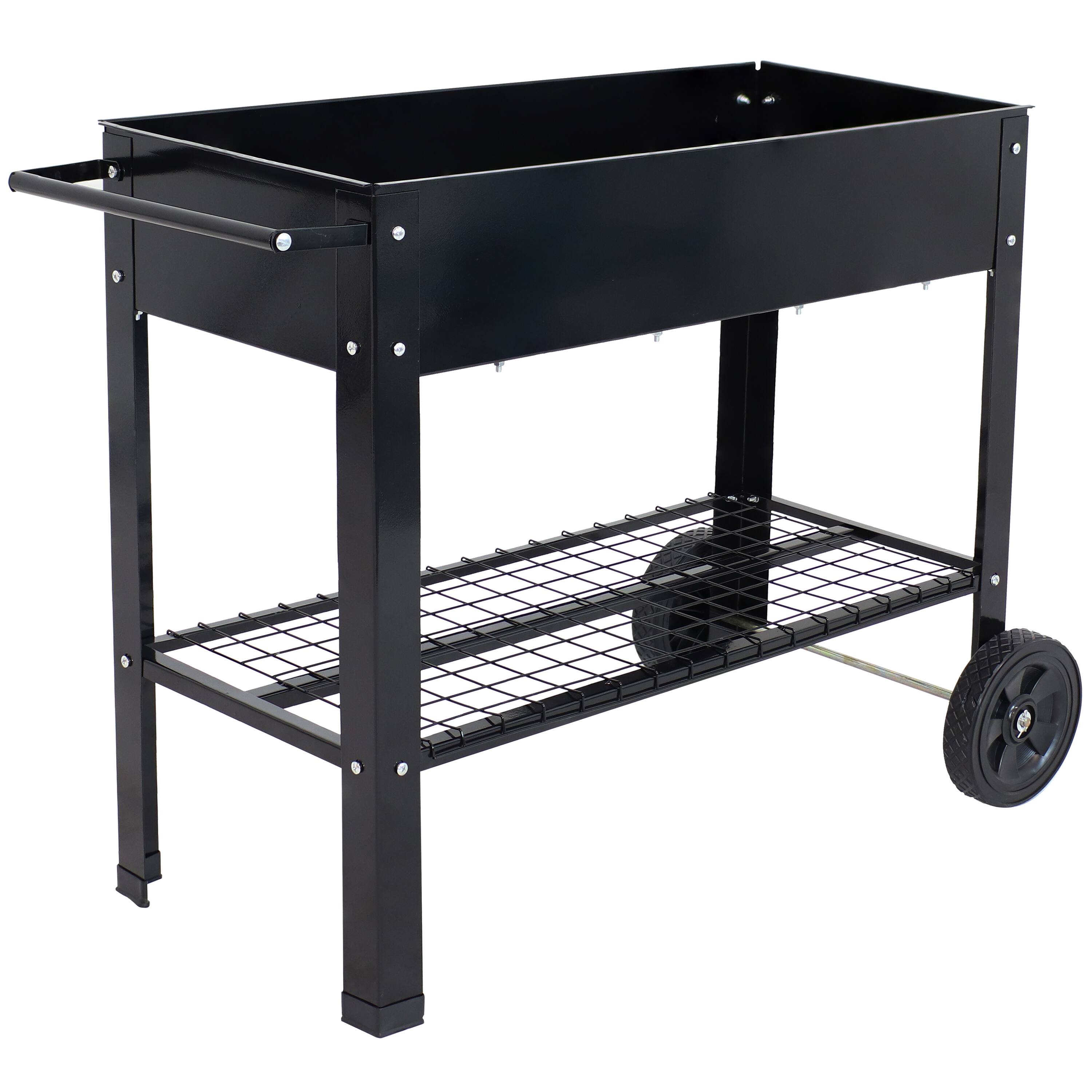 Sunnydaze 43 in Galvanized Steel Mobile Raised Garden Bed Cart Black HB ...