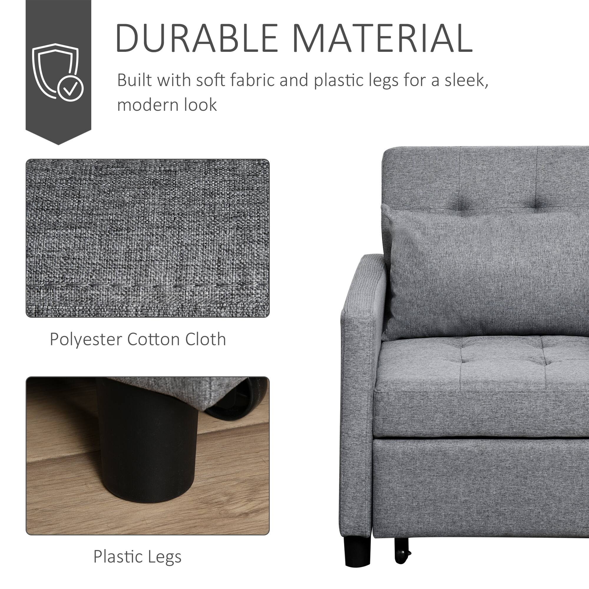 DURABLE MATERIAL  
Built with soft fabric and plastic legs for a sleek, modern look  

Polyester Cotton Cloth  
Plastic Legs