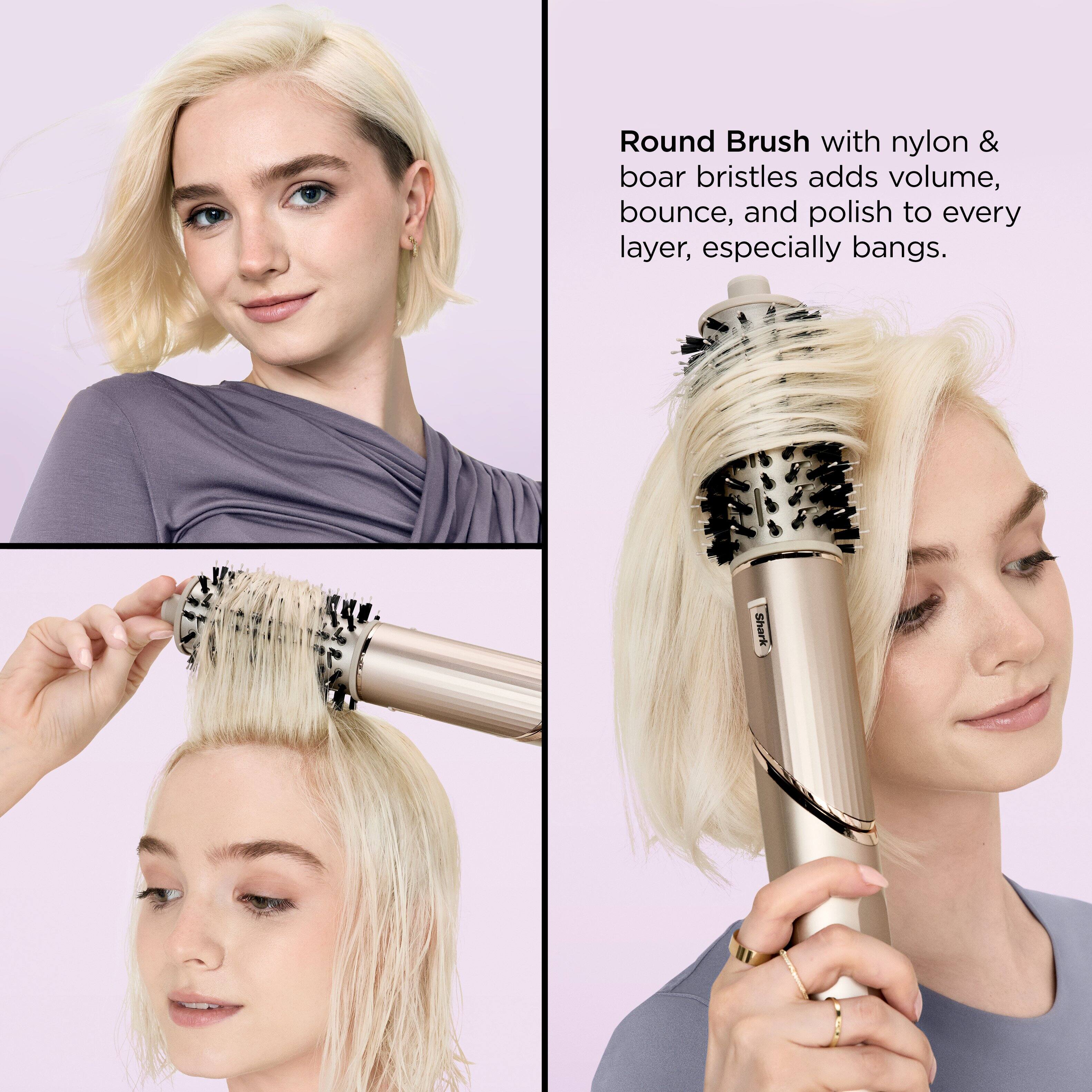 Round Brush with nylon & boar bristles adds volume, bounce, and polish to every layer, especially bangs.