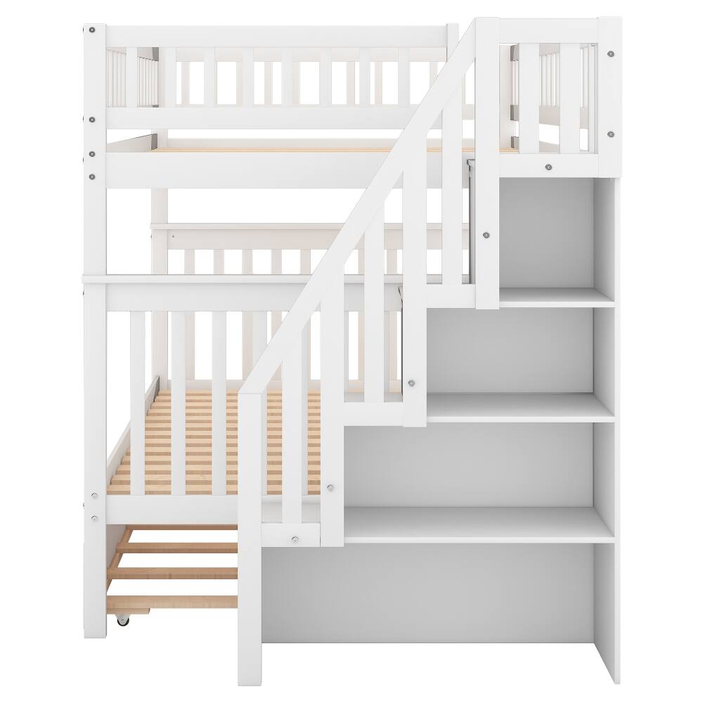 Alt View 10. Loheer - Loheer Full Over Full Bunk Bed with Trundle and Stairs, White Solid Wood 3 in 1 Bunk Bed - White.