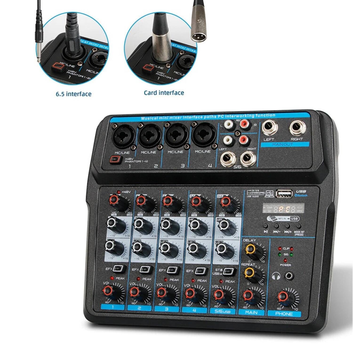 - 6.5 interface
- Card interface

- Musical mini mixer
- Interface paths PC Interworking function

- MICLINE
- MICLINE
- MICLINE
- MICLINE
- LEFT
- RIGHT
- LEFT
- RIGHT
- MAINOUT
- AGDV
- PANTN

- 1
- 2
- 3
- 4
- S/6
- +DV
- DA
- USO

- USB DELAY
- HOLE
- PHANTON 7
- MOLINE
- AAy
- HCE
- Aoon
- 1 TH
- 6.5 interface Card interface paths PC Interworking function Musical mini mixer Interface 9 0 F MICLINE MCLINE MCLINE MOLINE LEFT RIGHT LEFT RIGHT MANOUT AGDV PANTN 1 2 3 4 S/6 +DV DA USO 88:88 WA USB DELAY H Me C MOE a7 -i CLF SG 0 REPEAT ... EPX STA EFX EFX Use PEAK PEAK PEAK PEAK PEAK Vo VOL. VO o VOI VOL O 10 O 4 