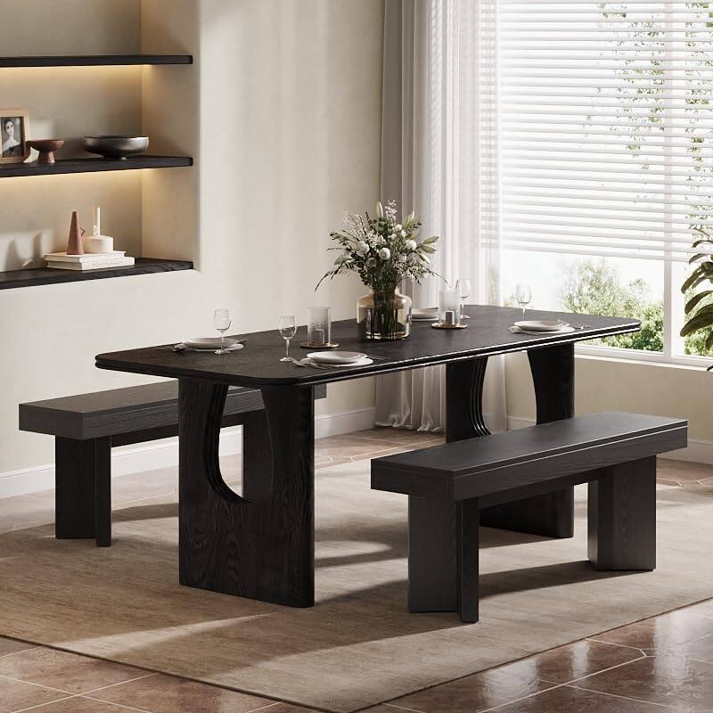 Alt View 2. Tribesigns - Farmhouse Wooden Dining Bench - Black.