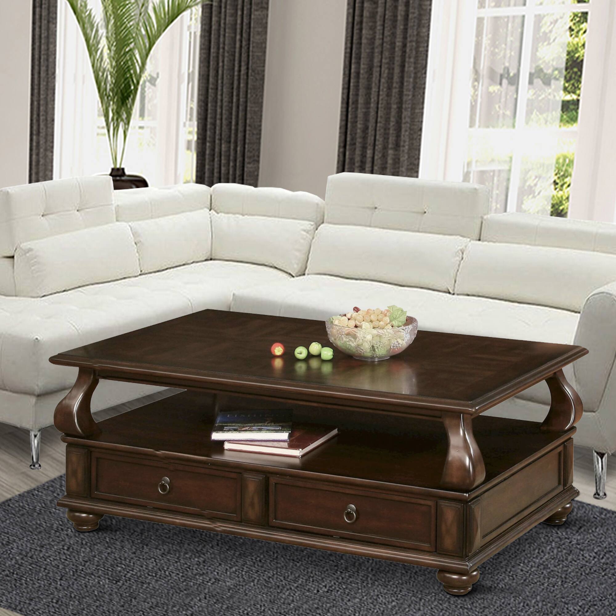 Alt View 5. Manhattan Lane - Elegant Coffee Table With 2 Drawers - Walnut Brown.