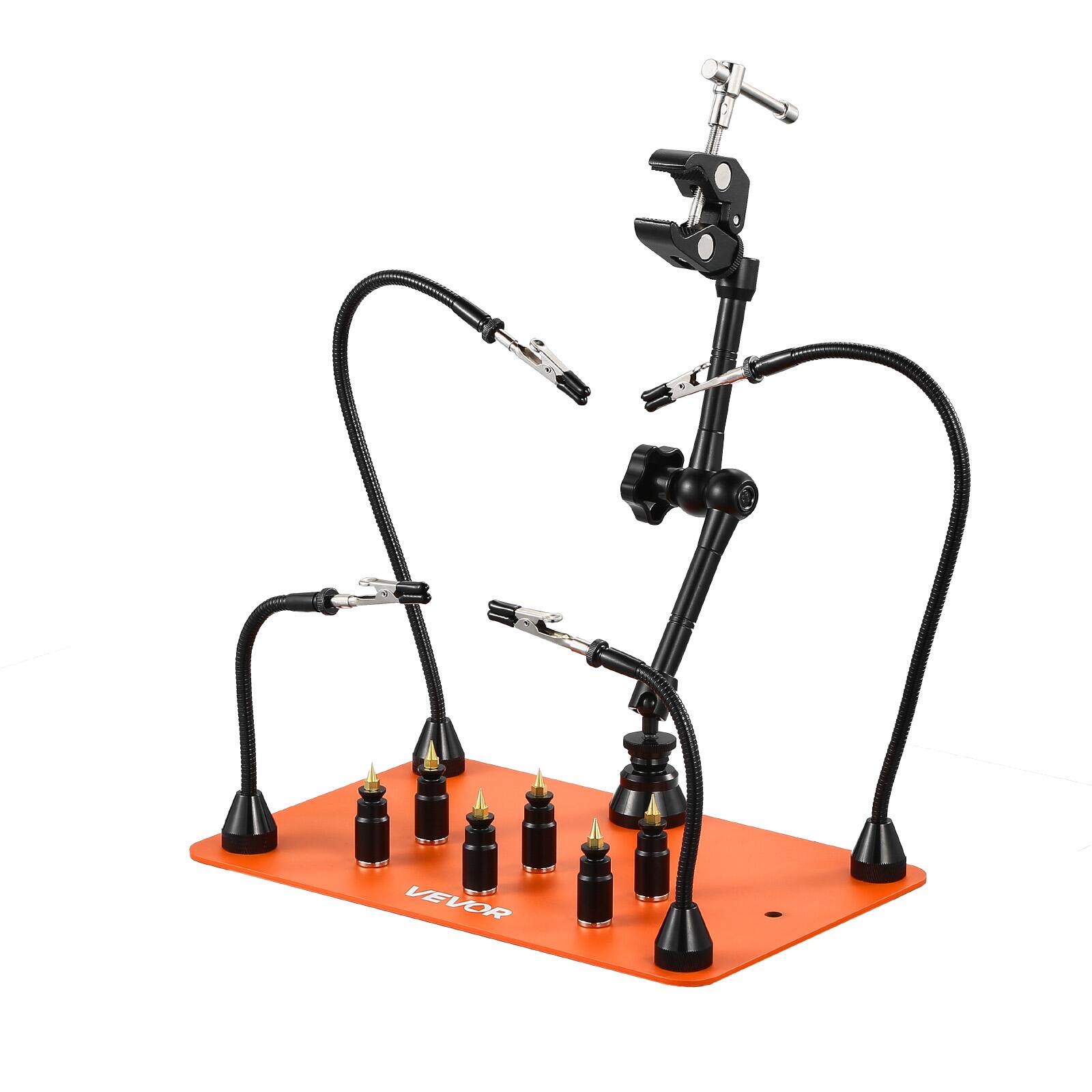 Alt View 5. VEVOR - Magnetic Helping Hands Soldering Station, 4 Flexible Arms Third Hand Tool, with 6 PCB Pillar Holders & 360 Hot Air Gun - Orange.