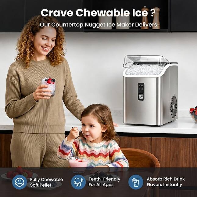 Crave Chewable Ice?  
Our Countertop Nugget Ice Maker Delivers

- Fully Chewable Soft Pellet
- Teeth-Friendly For All Ages
- Absorb Rich Drink Flavors Instantly