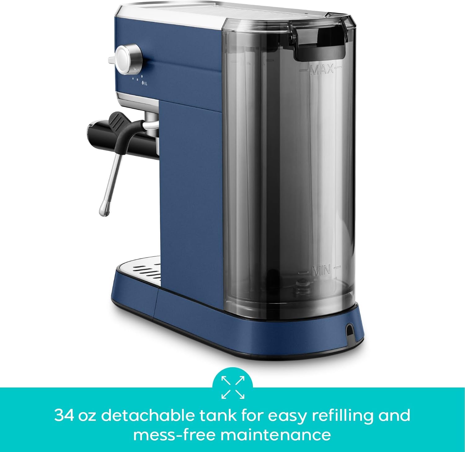 34 oz detachable tank for easy refilling and mess-free maintenance