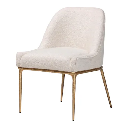 Front. Baxton Studio - Nalima Dining Chair - Modern Boucle Accent Side Chair with Hand-Forged Metal Frame and Wingback Seat - Ivory/Gold.