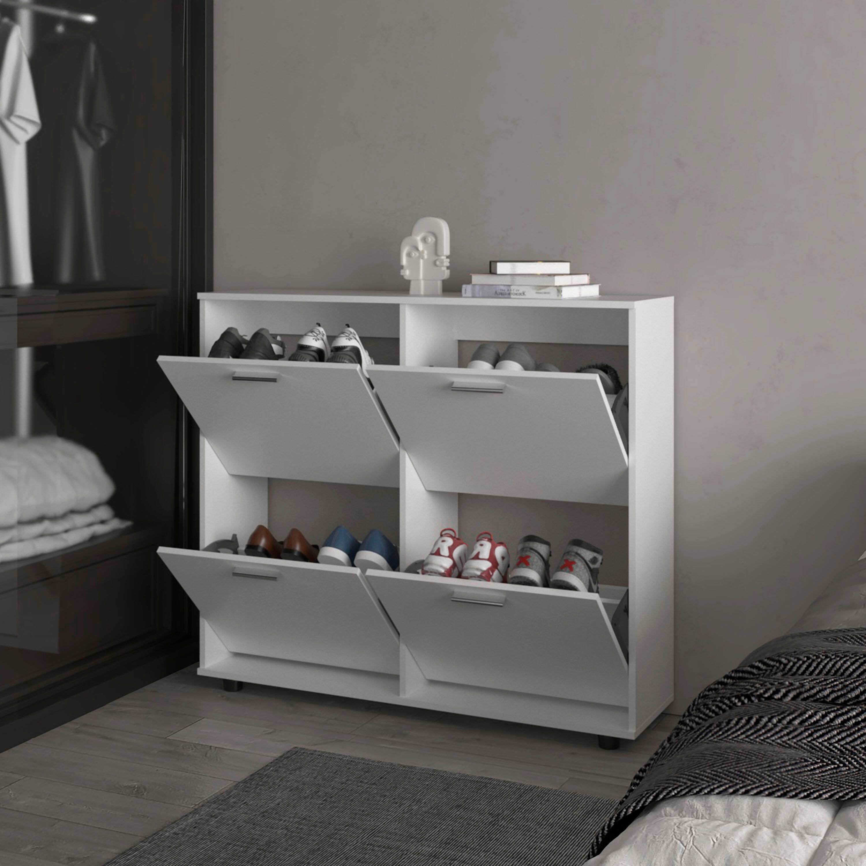 Back. TinyHomie - Nutrioso Tilt-Out Shoe Storage Cabinet with Multiple Compartments and Modern Desig White - White.
