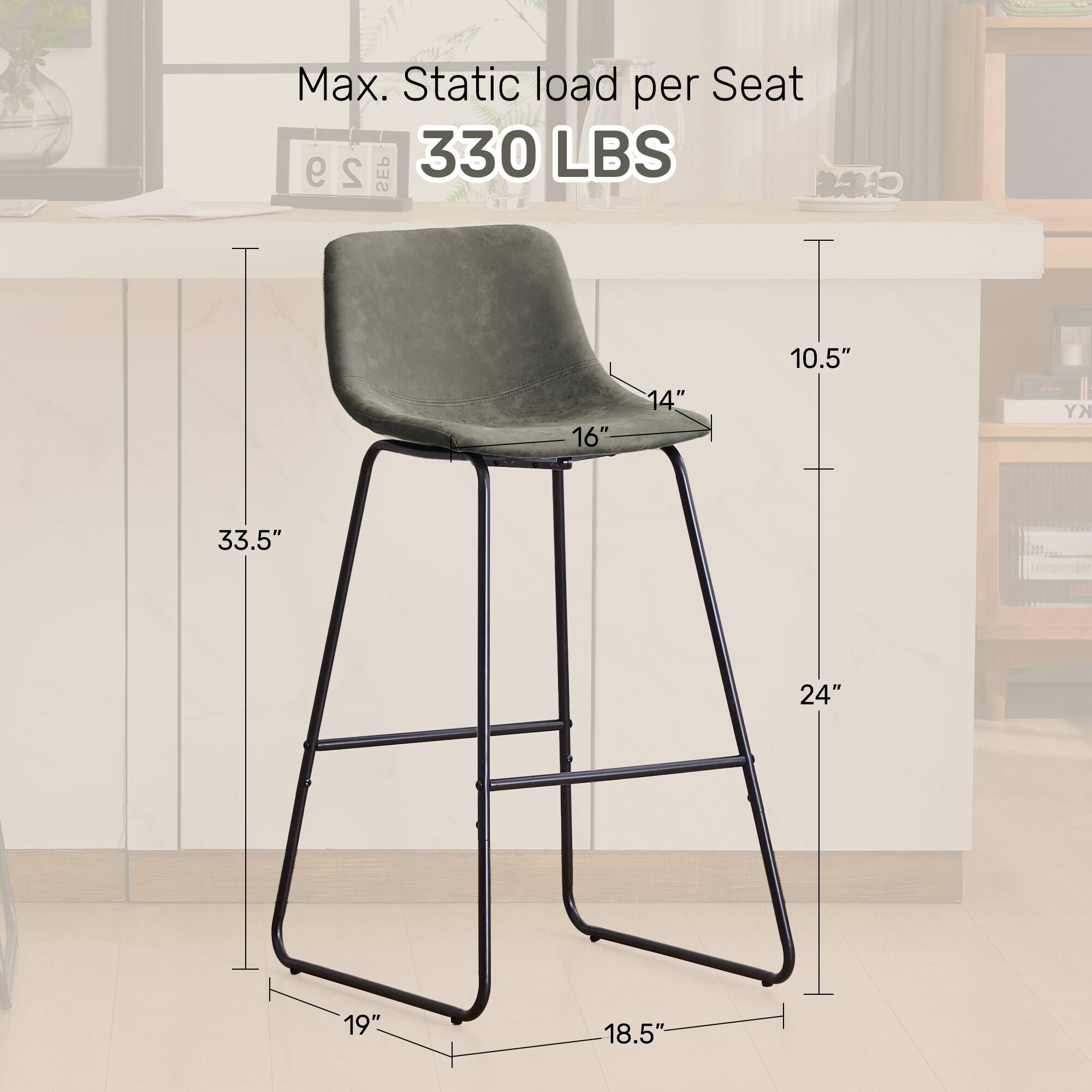 Max. Static load per Seat 330 LBS

KY 16" 14" 10.5"

RA 33.5" 24" 19" 18.5"