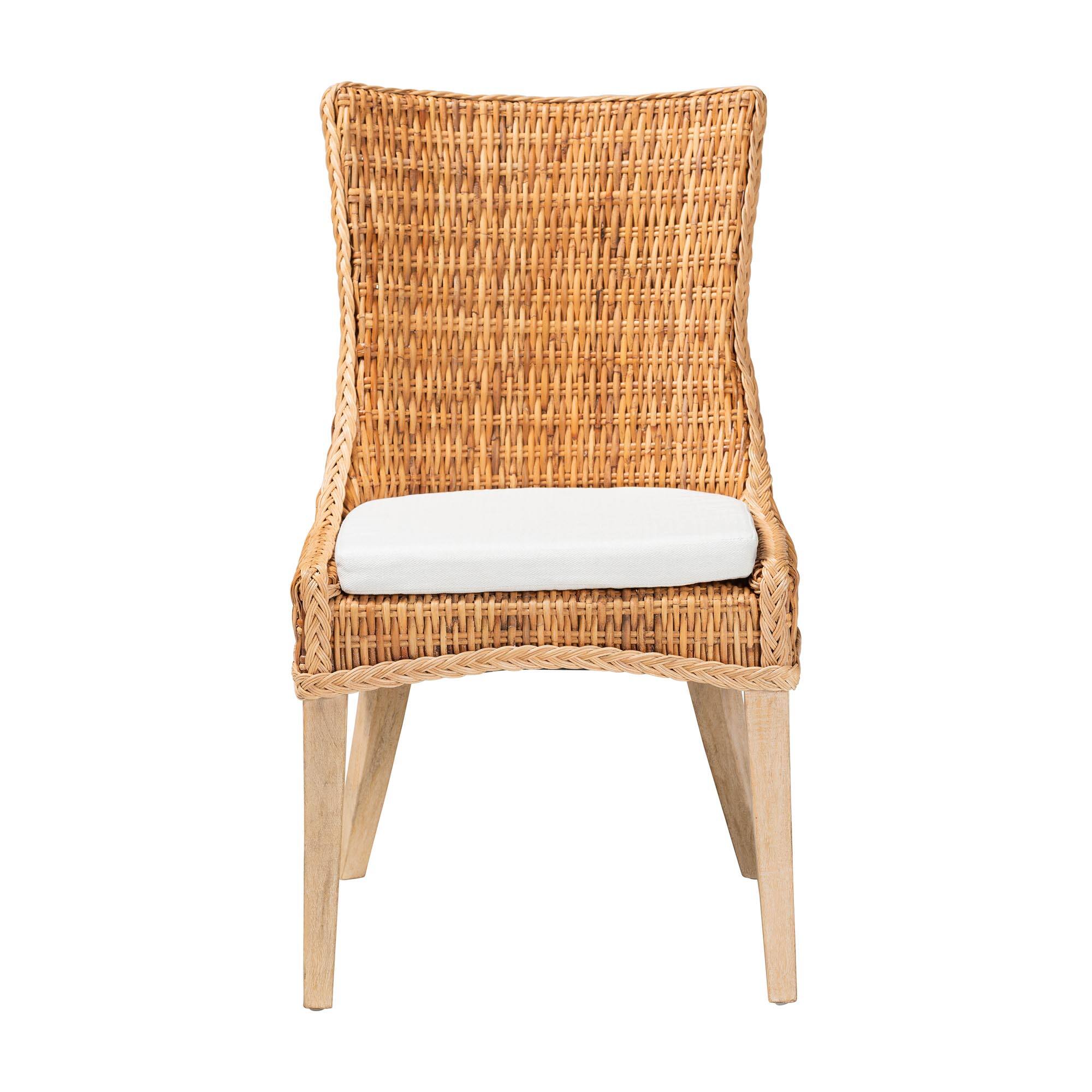 Angle. bali & pari - Derris Natural Rattan Dining Chair with Cushion - Tall Wingback Side Chair with Solid Mango Wood Legs, Boho Coastal - Light Honey.