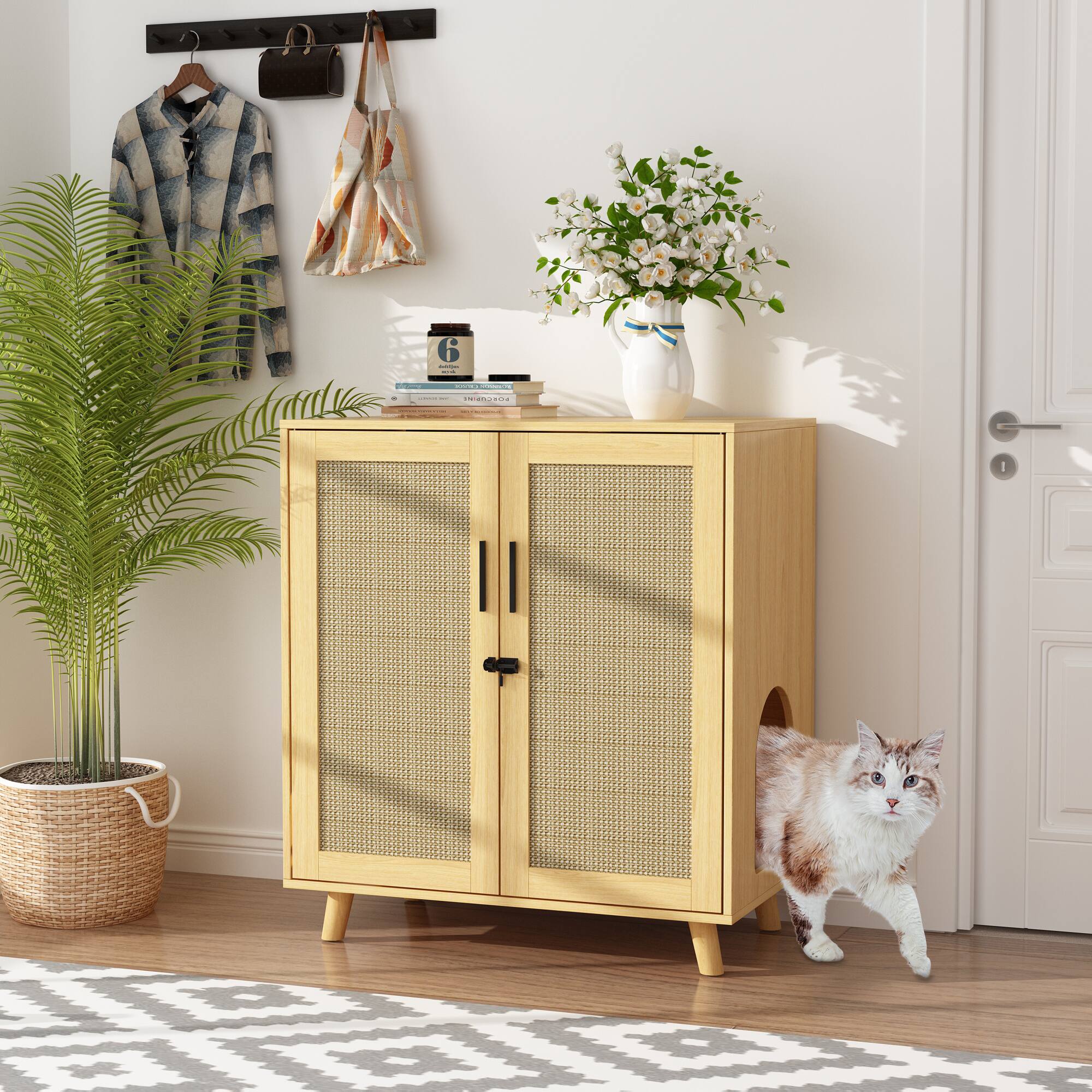 Alt View 9. FUFU & GAGA - Multi-Functional Cat Furniture Cabinet – Hidden Litter Box Storage & Scratching Post with Adjustable Shelves.