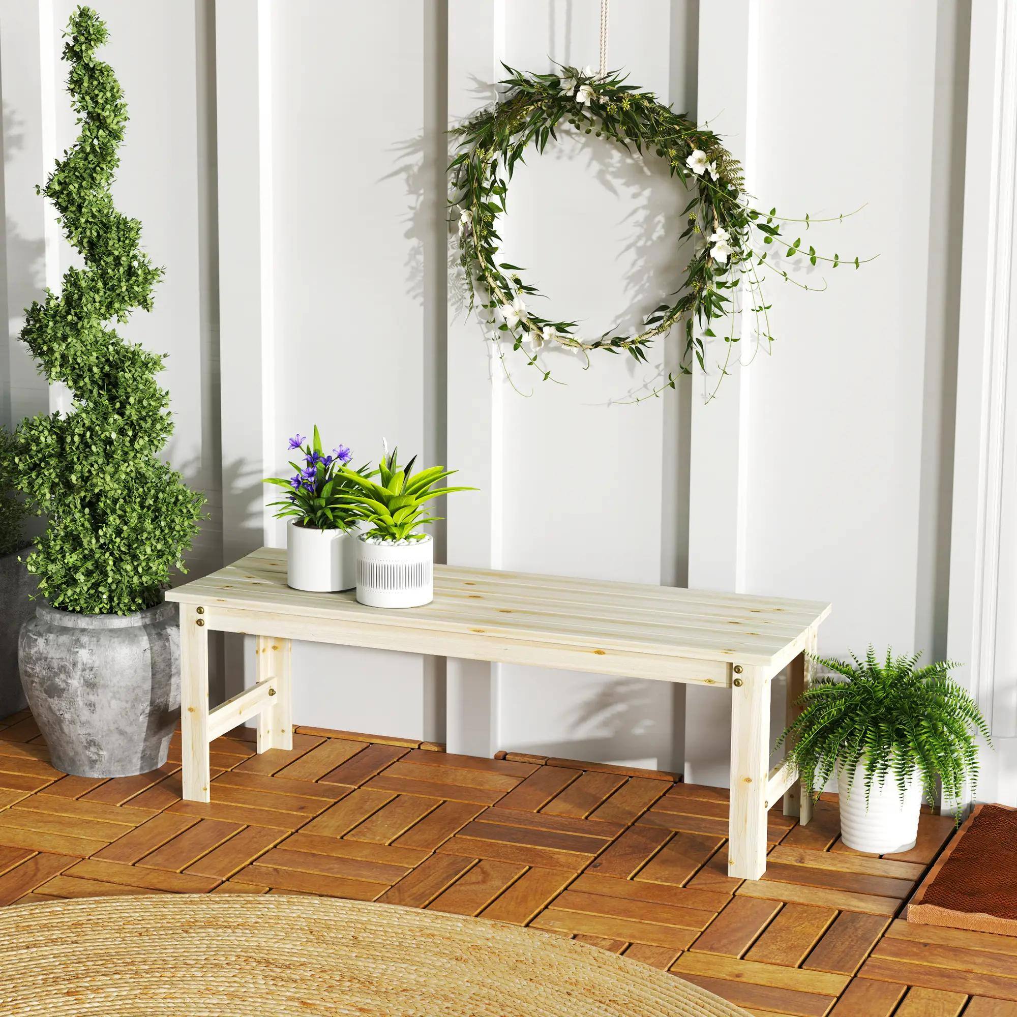 Alt View 7. Resenkos - Resenkos 2-Seat Wooden Bench, Slatted Seat Patio Bench, Backless Porch Bench for Outdoor, Garden, Natural Wood - Natural Wood.