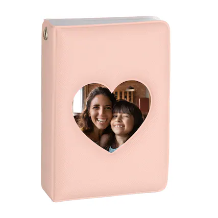 Front. Unique Bargains - 3 Inch Mini Photocard Binder Cute Kpop Holder Book Portable Heart Hollow Album for 28 Photos - Pink.