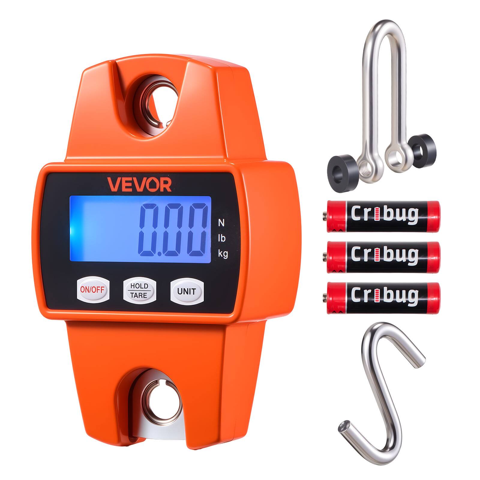 VEVOR - Digital Crane Scale, 660 lbs/300 kg Max Capacity, Handheld Hanging Scale with Cast Aluminum Case & LCD Display - Orange