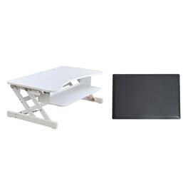 Rocelco - 37.5" Deluxe Height Adjustable Standing Desk Converter with Anti Fatigue Mat BUNDLE, Large Retractable Keyboard Tray - White