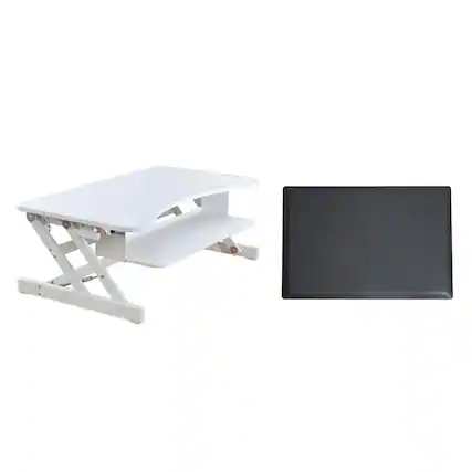 Front. Rocelco - 37.5" Deluxe Height Adjustable Standing Desk Converter with Anti Fatigue Mat BUNDLE, Large Retractable Keyboard Tray - White.