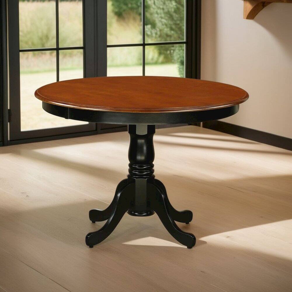 Left. FurniFact - Classic Round Kitchen Table in Black and Cherry for Small Dining Spaces - Black.