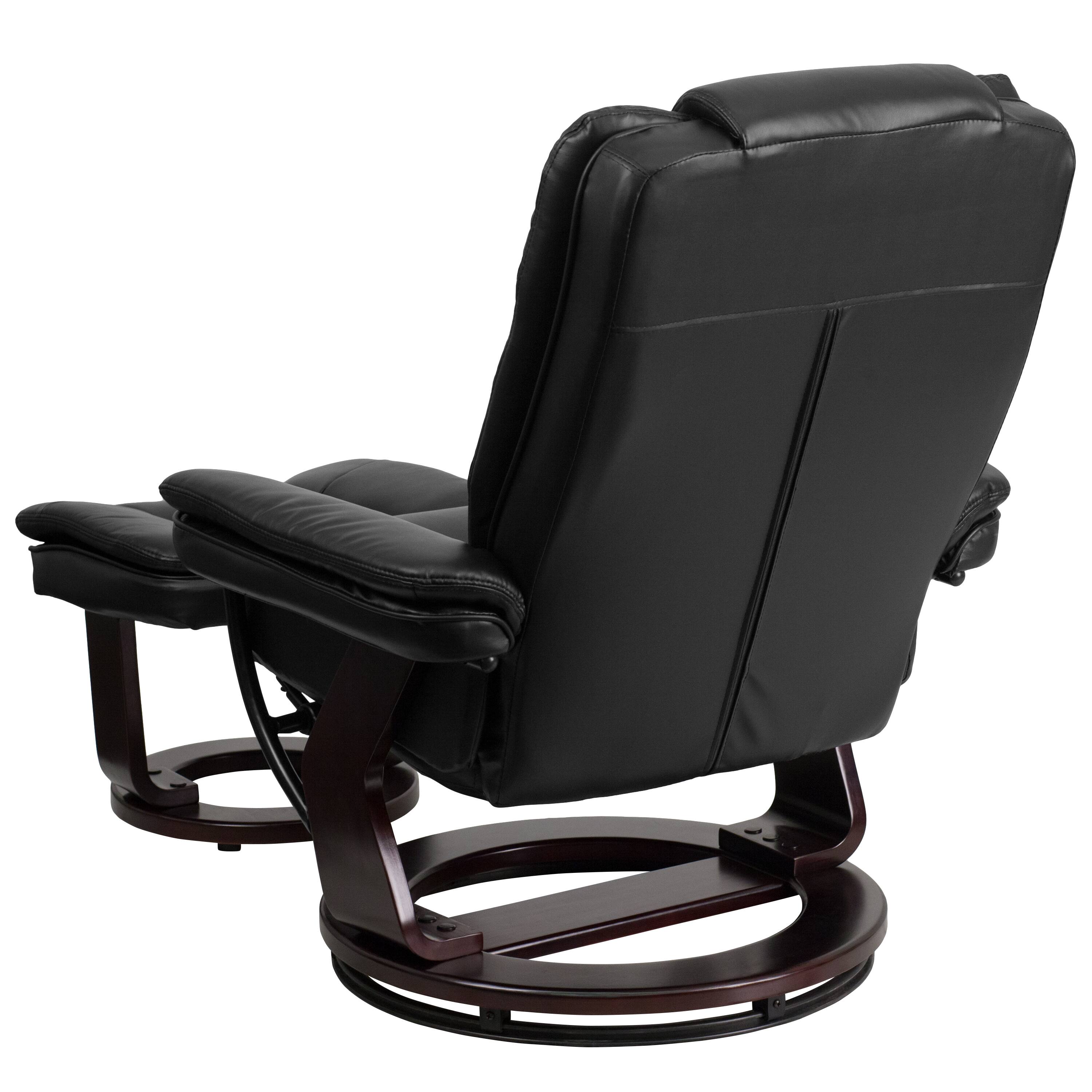 Alt View 4. Emma + Oliver - Multi-Position Stitched Recliner & Ottoman with Swivel Base - Black.