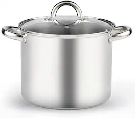 Cook N Home - Basics 8 QT S/S StockPot for Pasta, Soup with Lid, Even Heating, Oven & Dishwasher Safe, for Canning, Boiling - STAINLESS STEEL