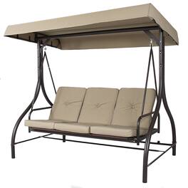 Hivvago - 3-Seat Outdoor Porch Deck Patio Canopy Swing with Cushions - Tan