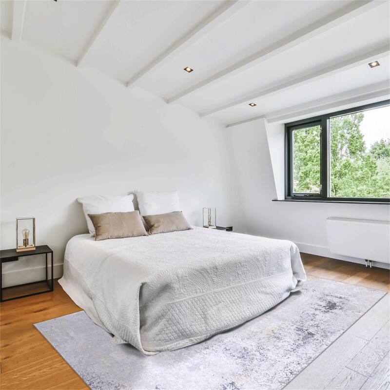 Alt View 4. HTUTWOO - Washable Rug 8x10 Area Rug - Machine Washable Low Pile Carpet, Gray+Gold Non Slip, Living Room Bedroom Kitchen Hallway - Gray.