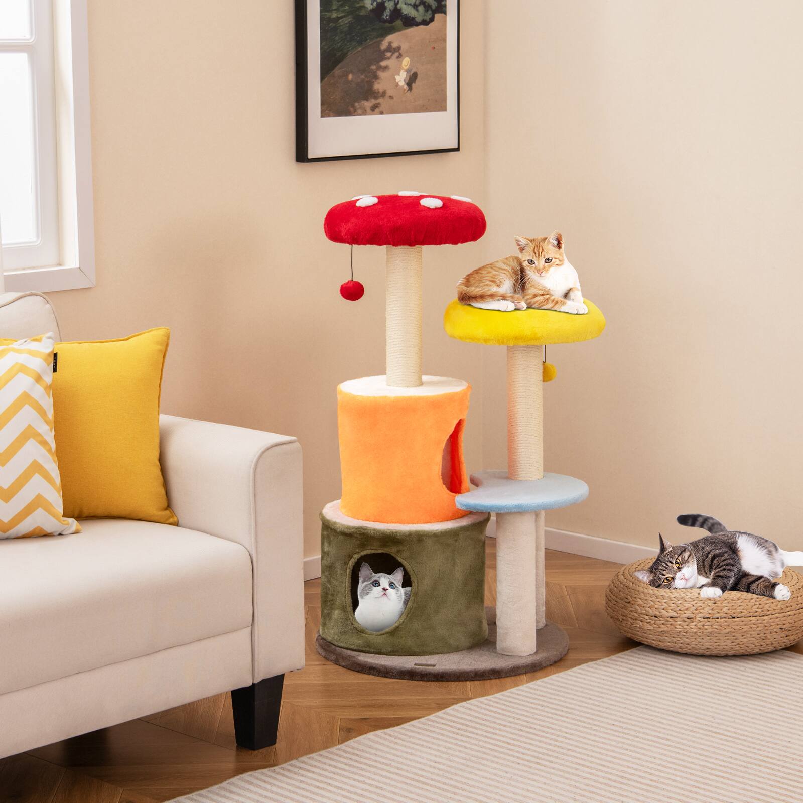 Alt View 1. Gymax - Gymax 43'' Tall Cute Cat Tree w/ 2 Condos Padded Platforms Sisal Scratching Posts - GYM17709.