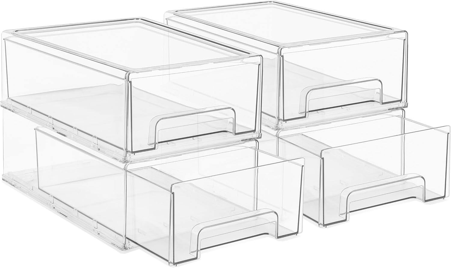 Back. Sorbus - Sorbus Medium Clear Storage Drawers (4 Pack) – Stackable Organizer Drawers for Pantry, Kitchen, and Fridge - Clear.