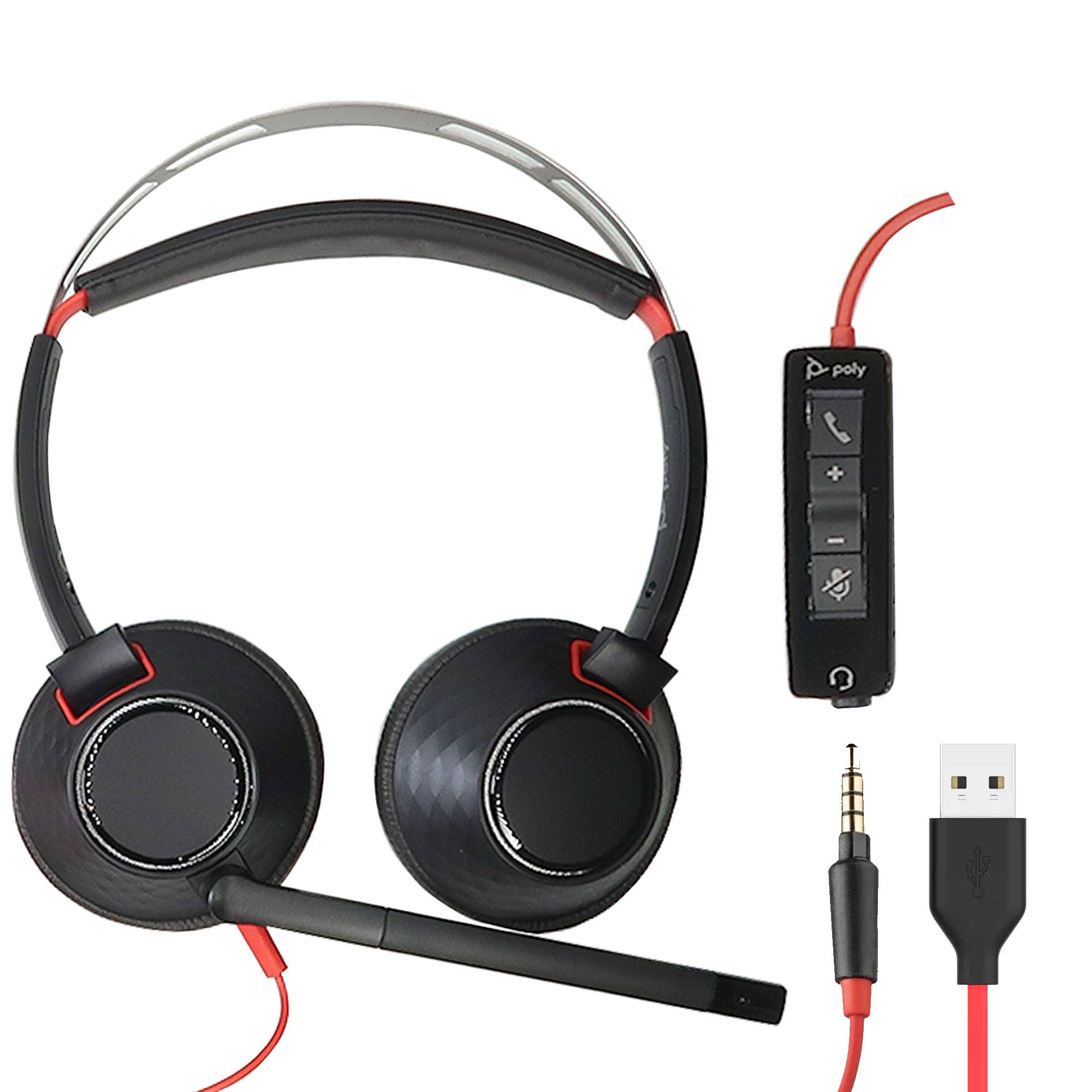Left. Poly - Poly Blackwire 5220 Wired Headset with Digital Download Card for PC + Headphones - Black.