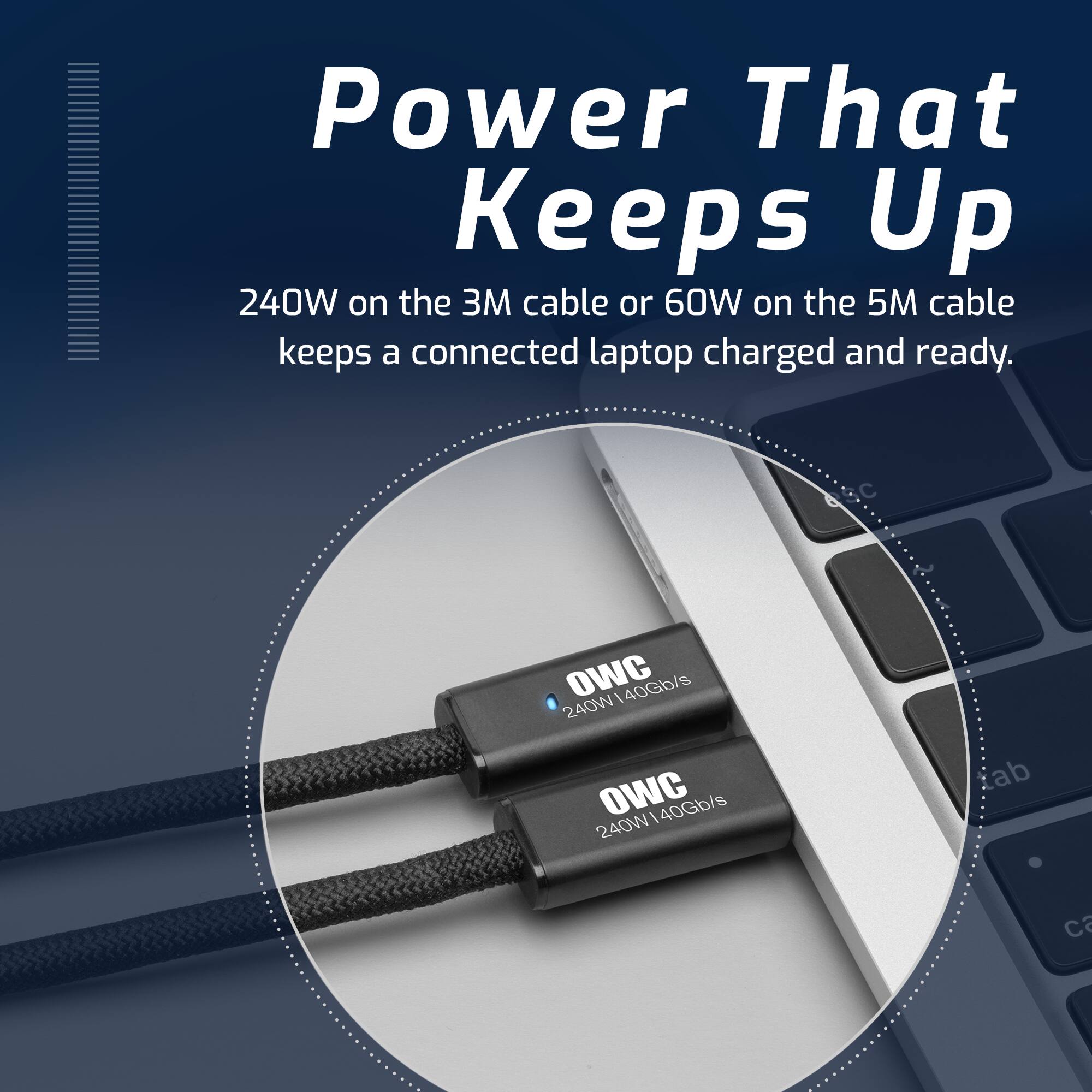 3.0M (9.8 ft) OWC USB4 (40Gb/s) Active Optical Cable, 240W power ...