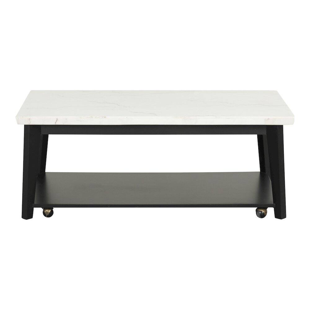 Angle. Furniture of America - Isolde Wood and Marble Rectangle Coffee Table in White - White.