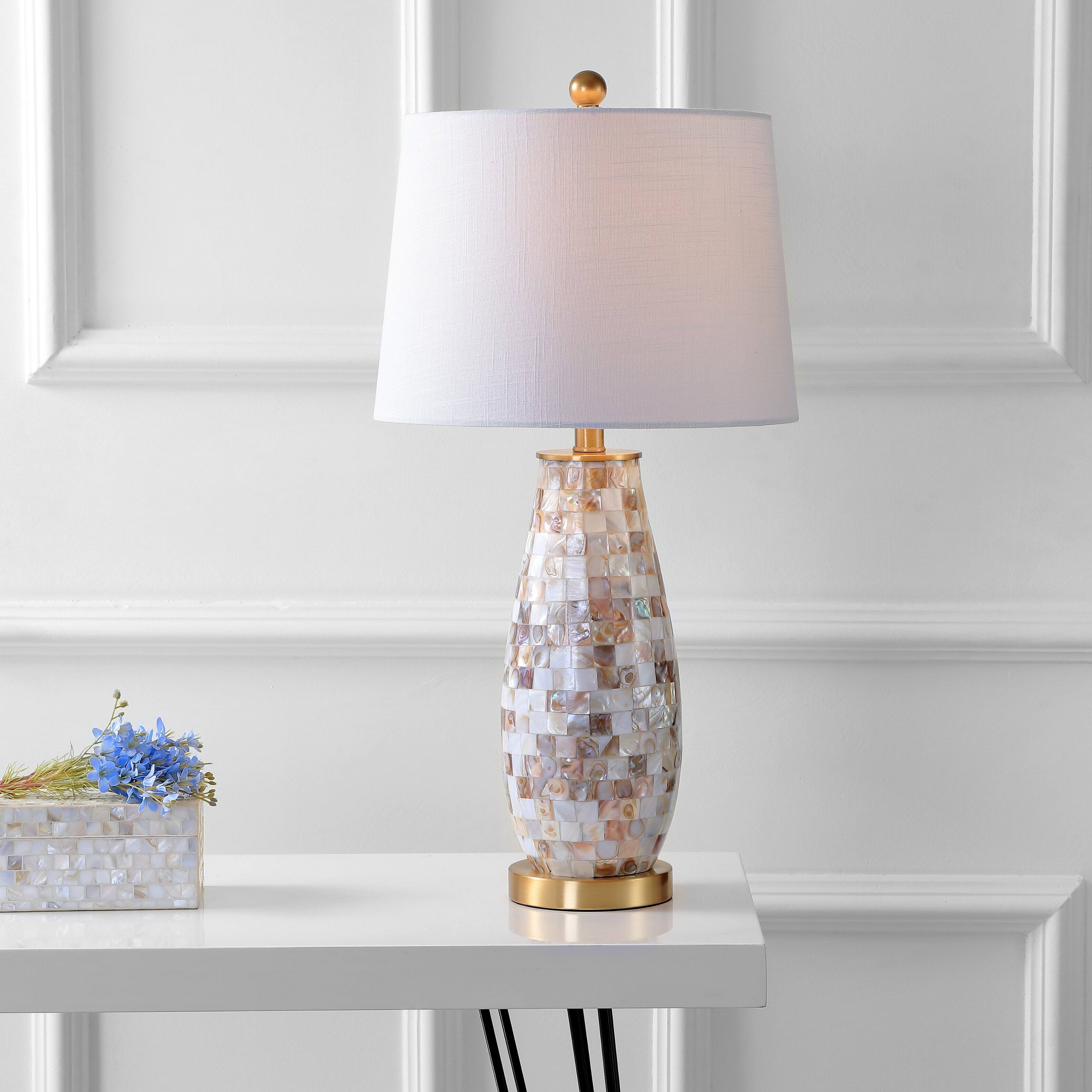 Alt View 1. Jonathan Y - Jocelyn 28" Seashell LED Table Lamp, Natural - Natural/Brass Gold.