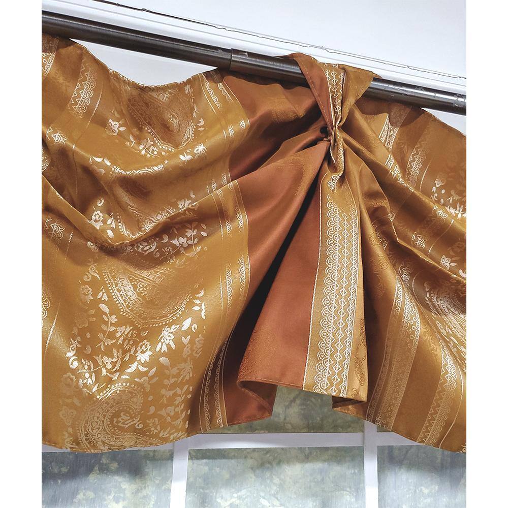 Left. RLF Home - RLF Home Nikoleta Celebration Valance Hand Pleated Tabs Elegant Window Treatment Valance 36" x 18" Gold - Gold.