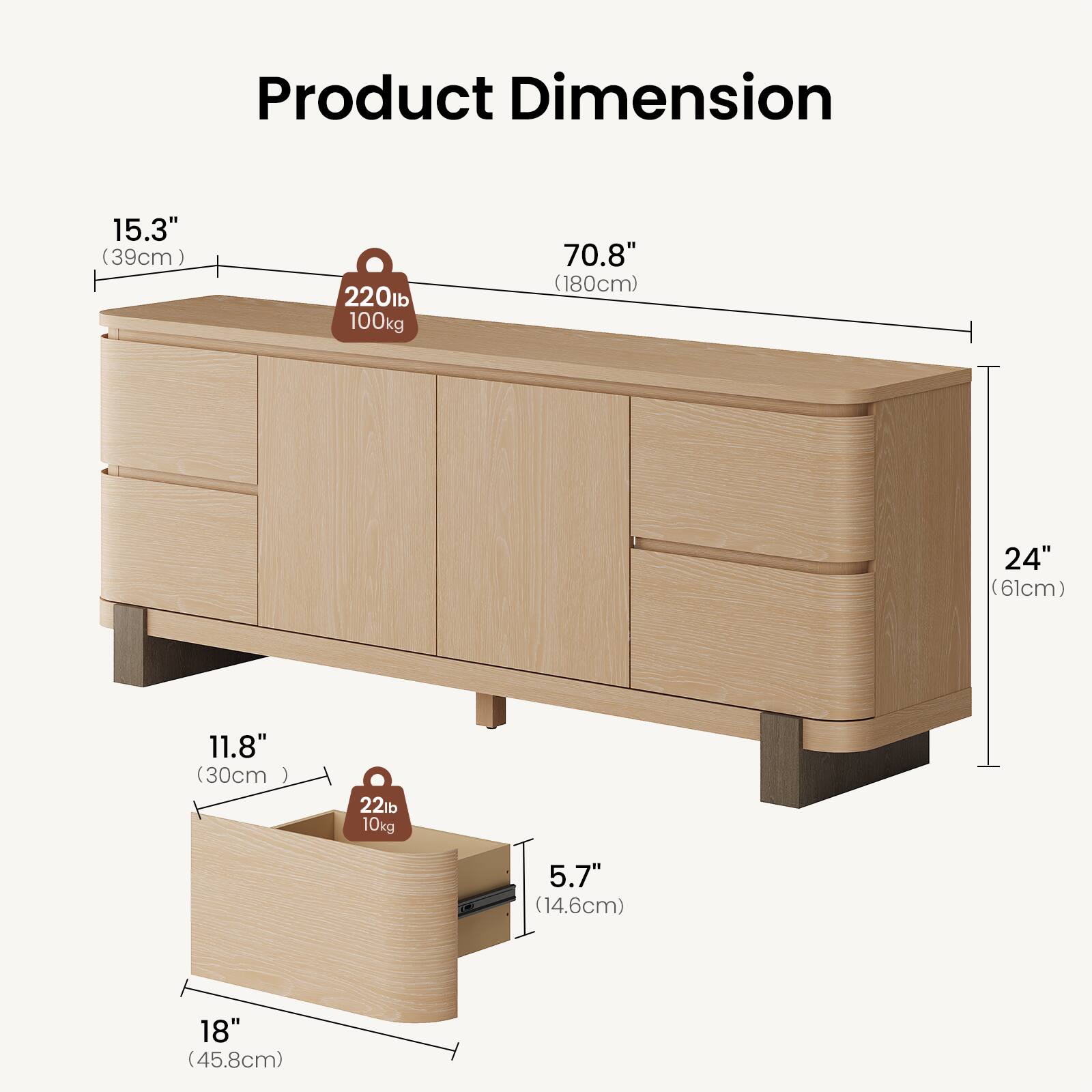 Product Dimension: 15.3" (39cm) x 220lb (100kg) x 70.8" (180cm) x 24" (61cm) x 11.8" (30cm) x 22lb (10kg) x 5.7" (14.6cm) x 18" (45.8cm)