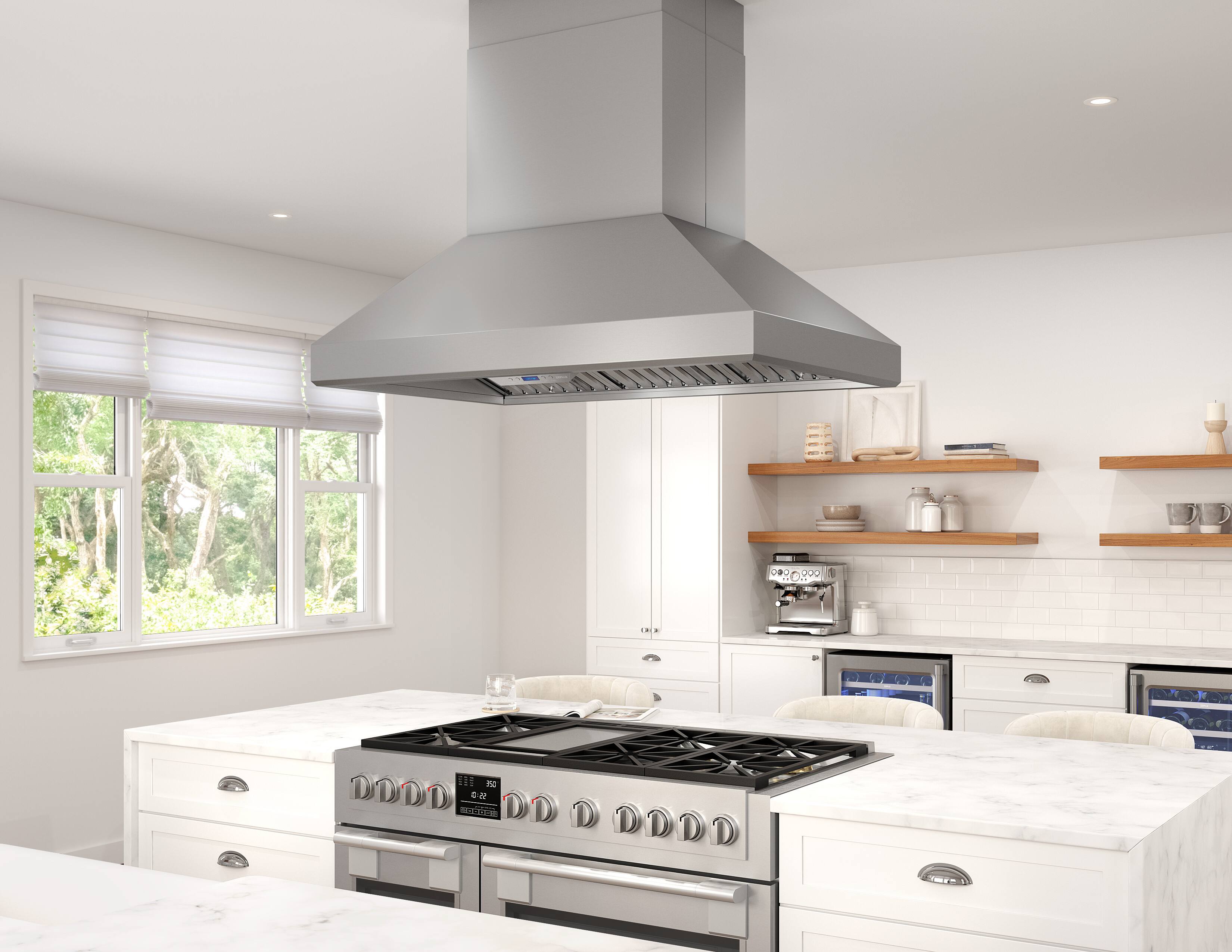 Alt View 12. Zephyr - Titan 48 in. 750 CFM Island Mount Range Hood with LED Light - Stainless Steel.
