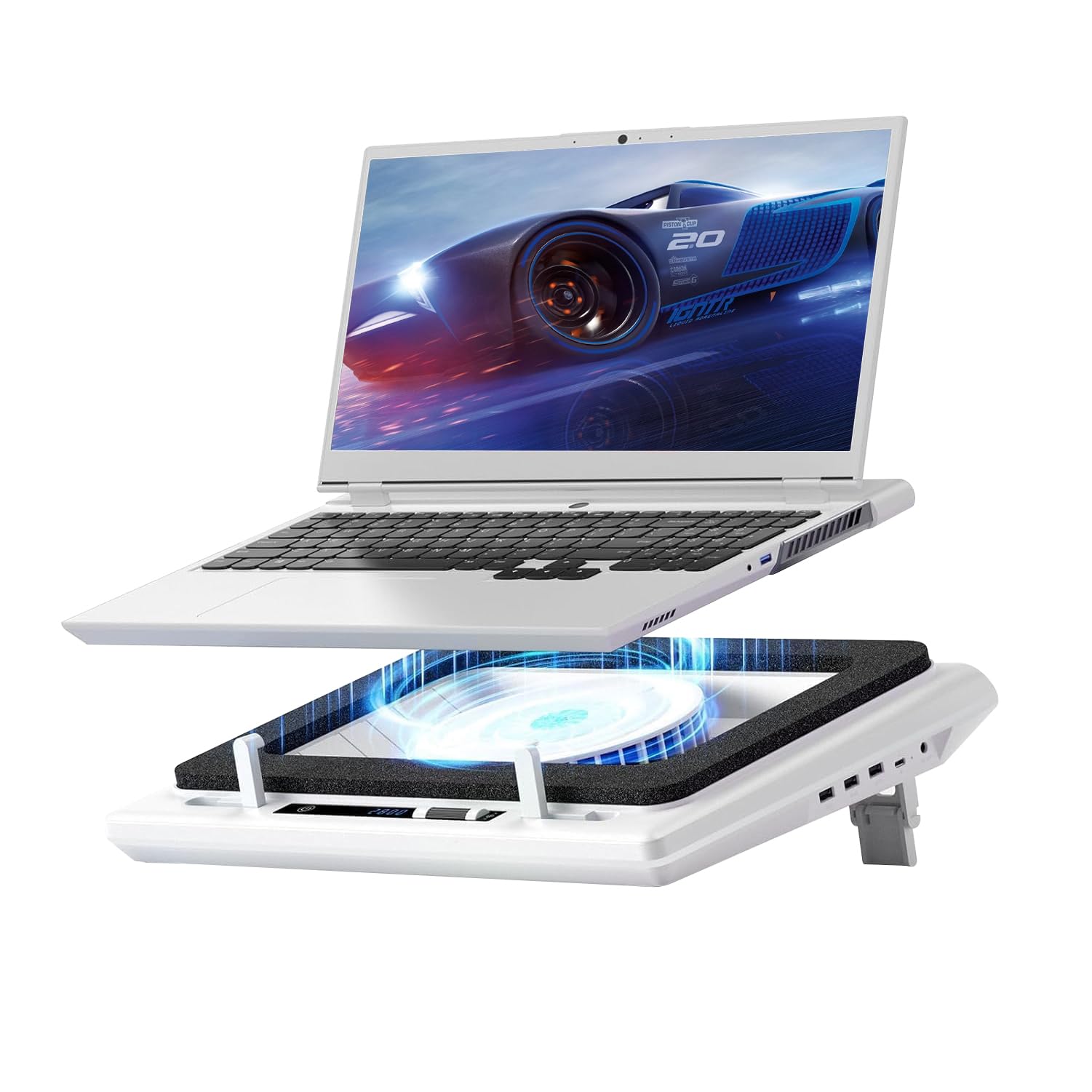 Front. HongFei - V12 Laptop Cooling Pad with 5.5" Turbofan – High-Speed Cooling for 15-19 Inch Gaming Laptops, Adjustable Speed. - White NO RGB.