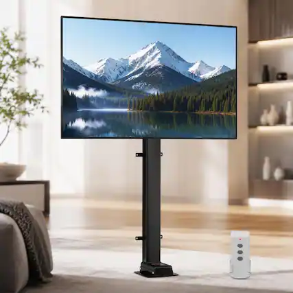 Front. RYHNUYNE - Motorized TV Lift Mount, 35 Inch Stroke Remote Control Height Stand For 32-65 Inch TVs - Black.