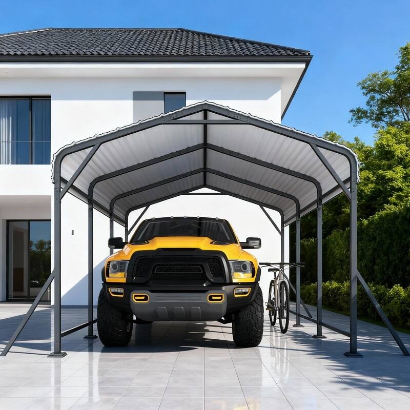 Alt View 7. U-HOMY - Heavy Duty Metal Carport with Support Poles – UV/Waterproof Outdoor Shelter - 10'x15'.