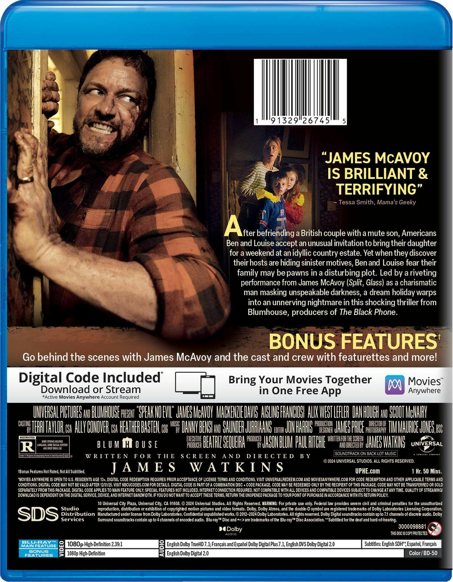 Back. Speak No Evil - Collector's Edition Blu-ray + Digital [Blu-ray].