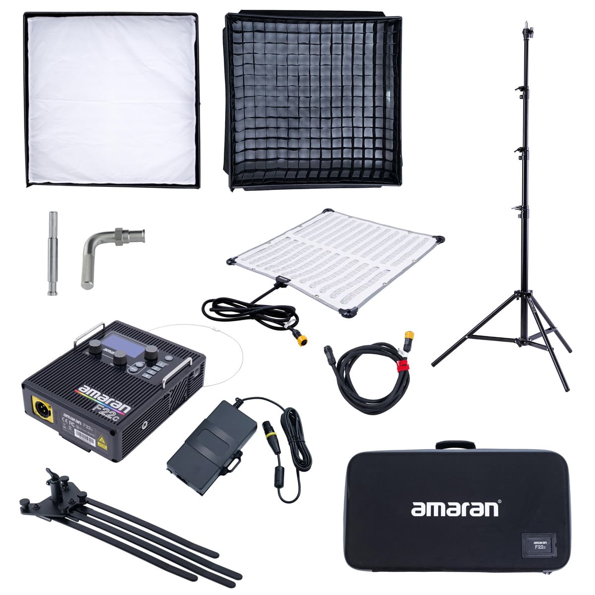 Amaran - F22c 2x2' 200W RGBWW Flexible LED Mat Fixture, Gold-Mount with Light Stand