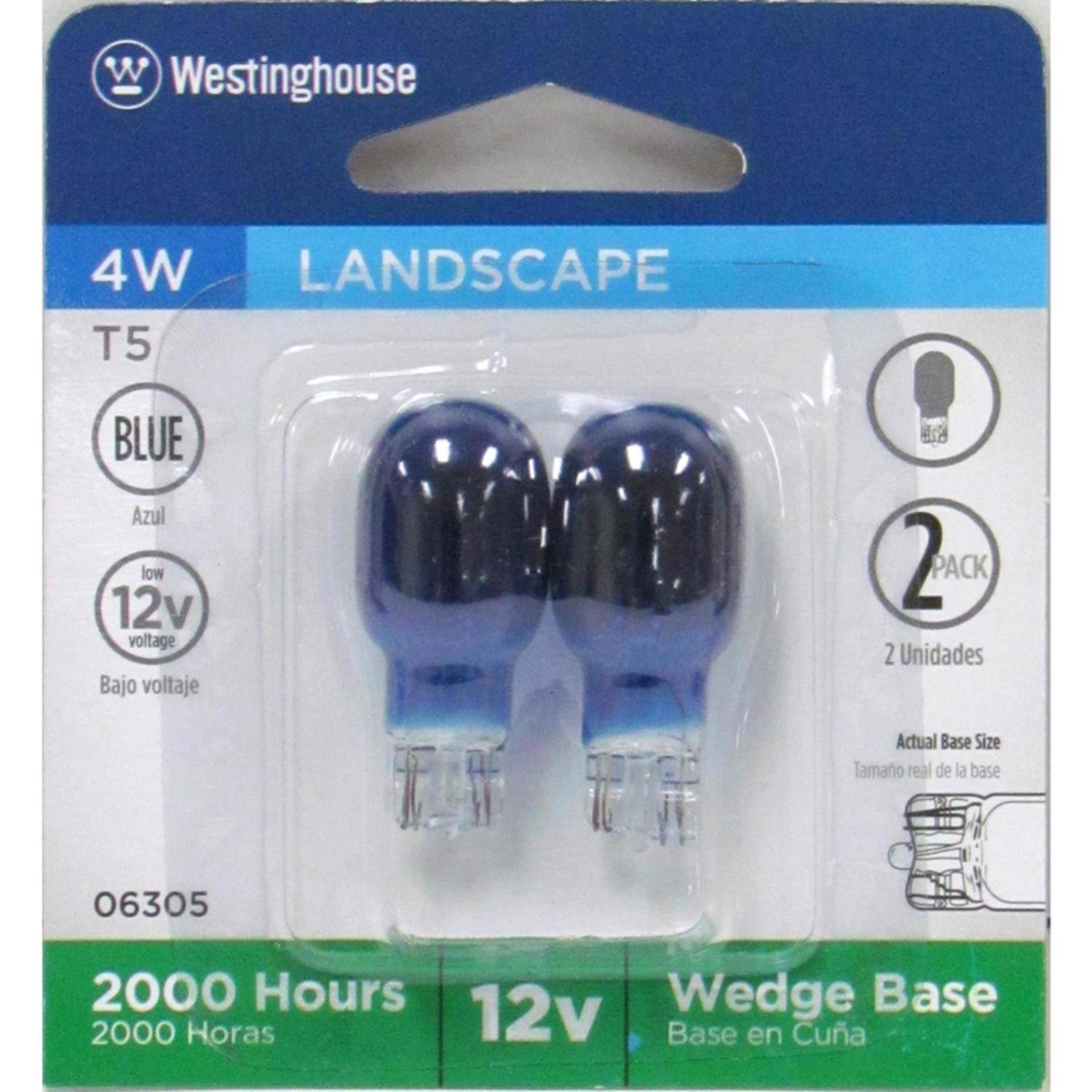 Westinghouse 4W LANDSCAPE T5 BLUE Azul low 12v voltage Bajo voltaje 2 PACK 2 Unidades Actual Base Size Tamano real de la base 06305 2000 Hours Wedge Base 2000 Horas 12v Base en Cuña