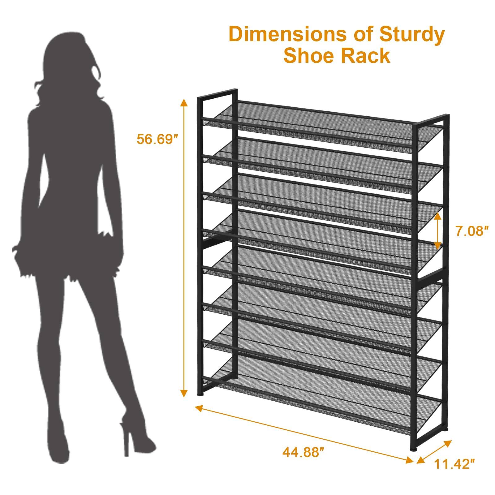 Dimensions of Sturdy Shoe Rack

- Height: 56.69"
- Depth: 11.42"
- Width: 44.88"
- Shelf Height: 7.08"