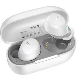 TOZO - A1 Wireless Earbuds, Bluetooth 5.3, Lightweight, IPX5, 2 Mic AI Calls, Premium Sound Bass, 32 EQs, Charging Case - White