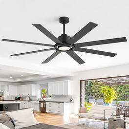 Breezary - 72-Inch Modern Ceiling Fan, Dimmable LED, 8 Plywood Blades, Efficient DC Motor, 6 Speeds, Timer, Remote - All Black