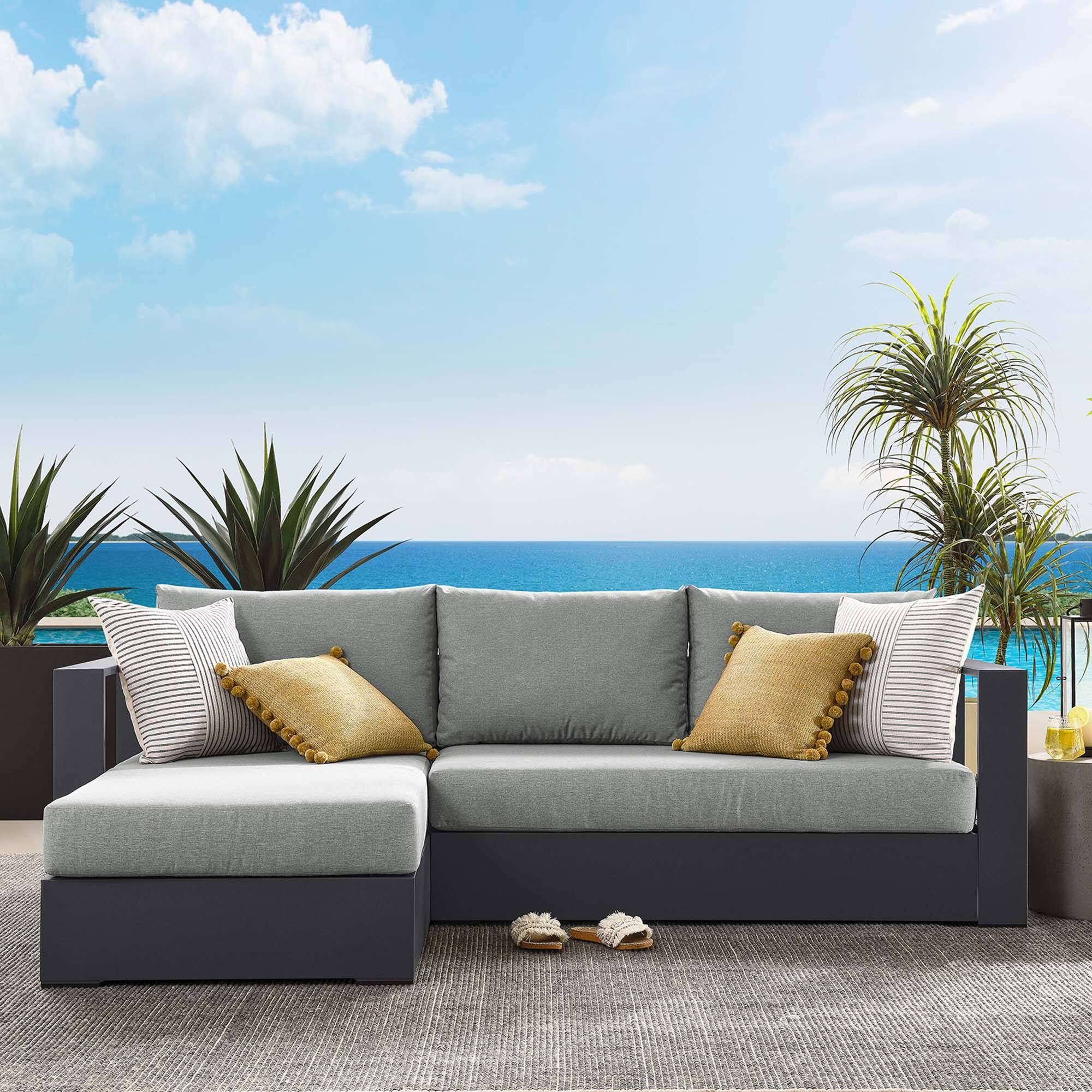 Alt View 2. Modway - Tahoe 2-Piece Outdoor Powder-Coated Aluminum Left-Facing Chaise Sectional Sofa Set - Gray Gray.