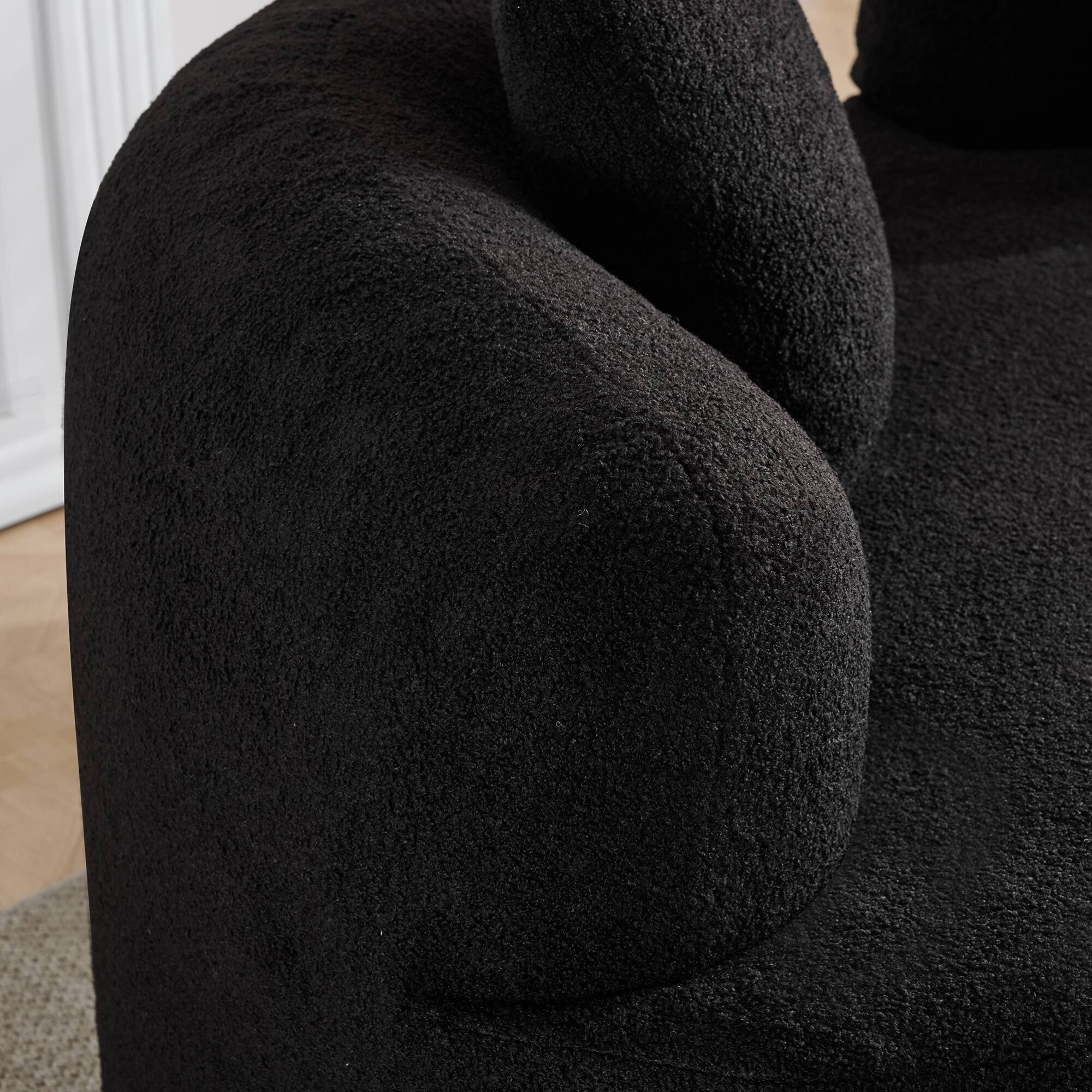 Alt View 6. GOODSILO - Modern Curved Loveseat Sofa with Teddy Velvet Fabric for Small Spaces and Apartments - Black.