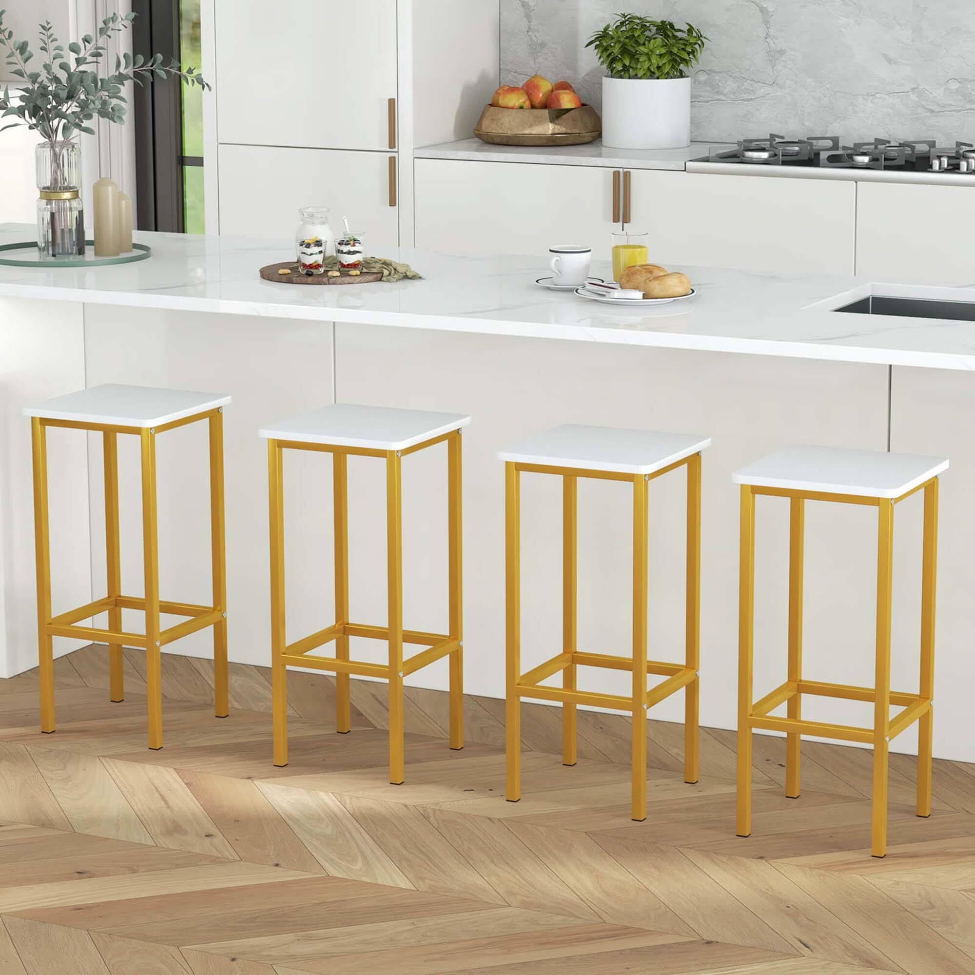 Alt View 4. Costway - 4 PCS 26"Bar Stool Set with Metal Frame Footrest Backless Counter Height Stool - White.